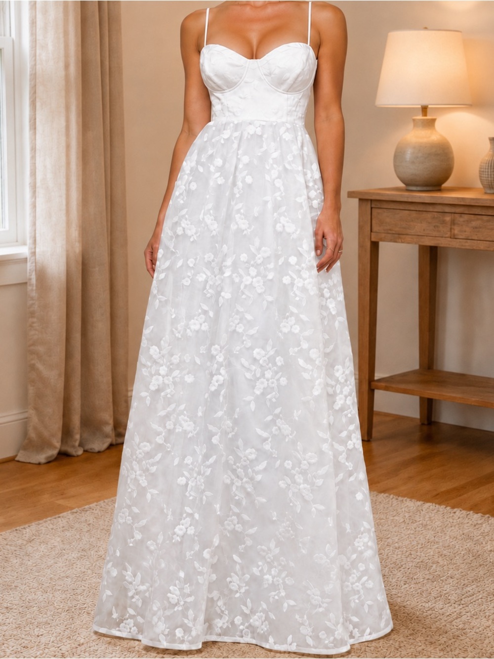 Brand new Lulus Ethereal Perfection White Organza Embroidered Bustier Maxi Dress